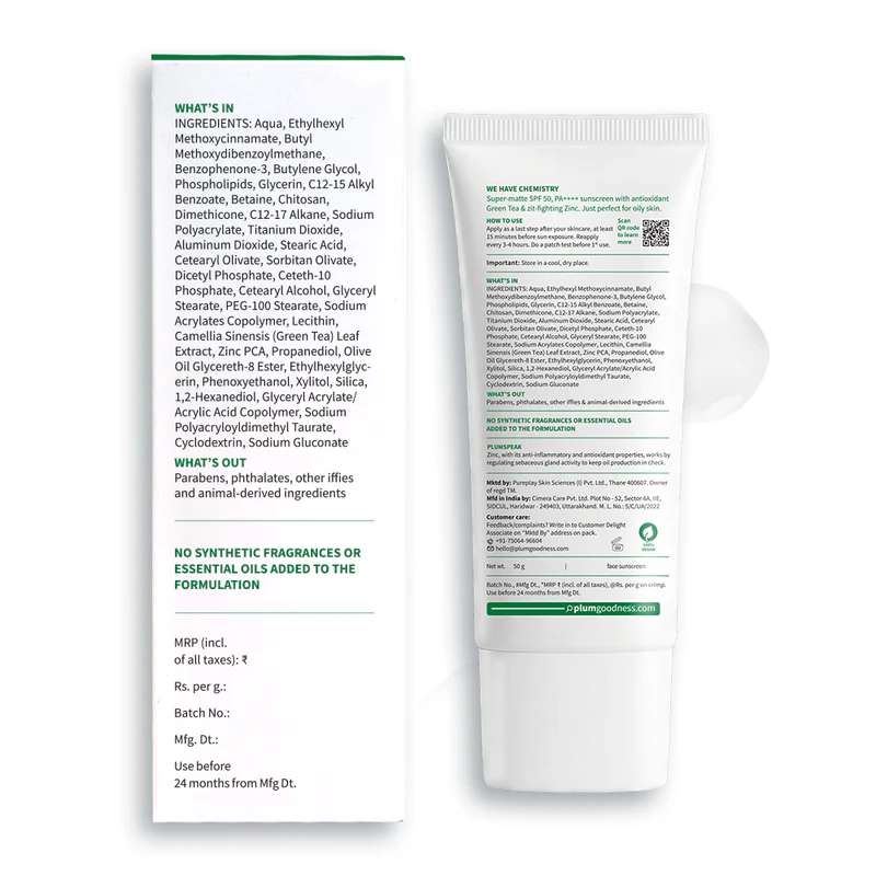 Green Tea & Zinc Super-Matte SPF 50 Sunscreen Gel For Oily & Acne-Prone Skin